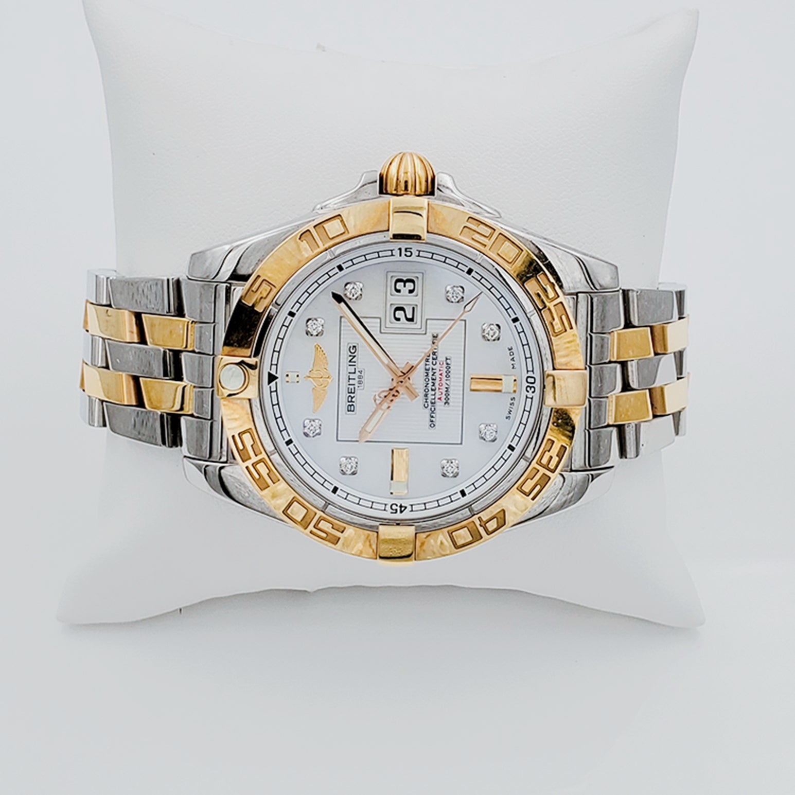 Men's Breitling C49350 Galactic 41mm 18K Yellow Gold / Stainless Steel Watch with Diamond Dial and Gold Bezel. (Pre-Owned)