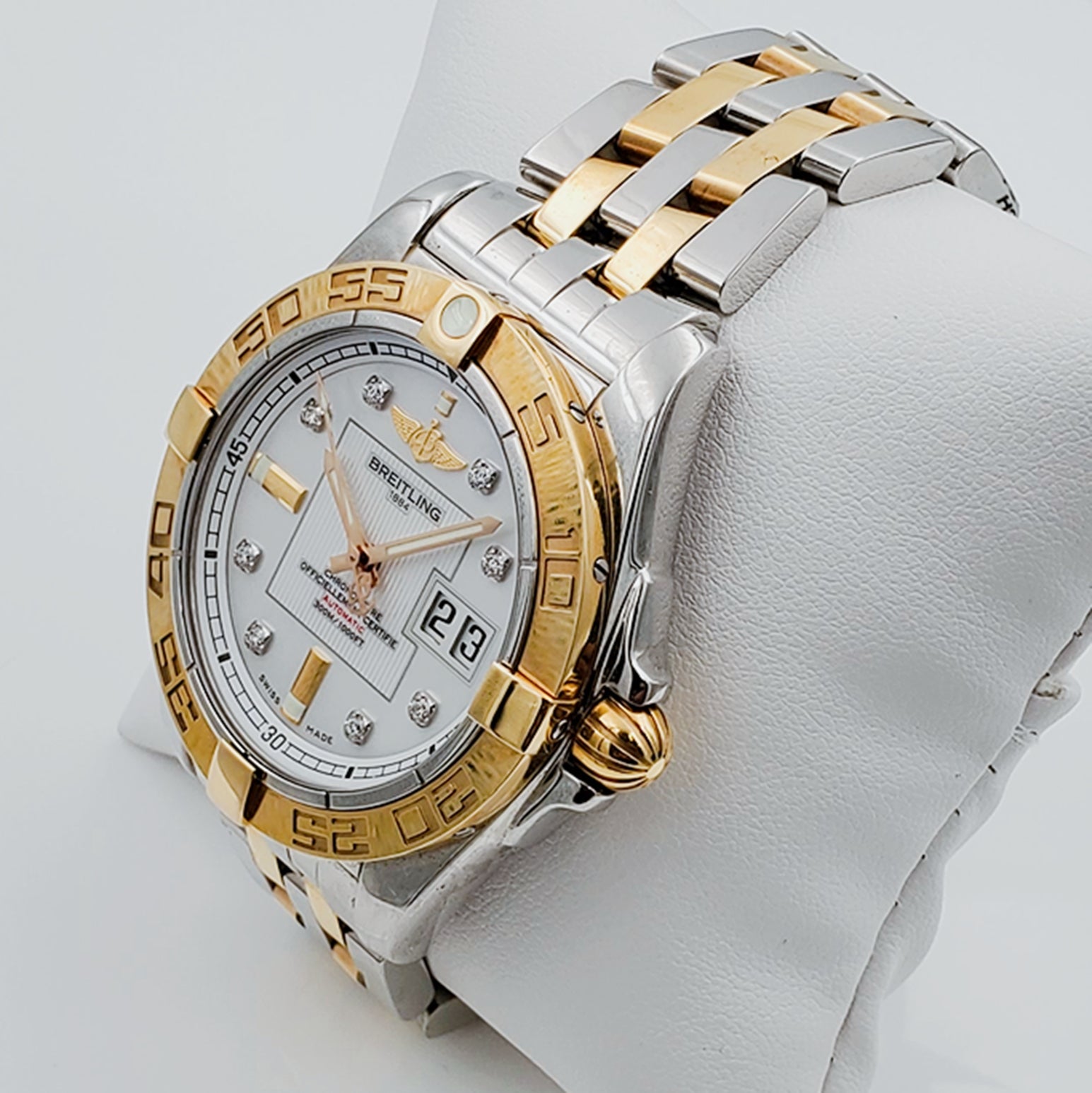 Men's Breitling C49350 Galactic 41mm 18K Yellow Gold / Stainless Steel Watch with Diamond Dial and Gold Bezel. (Pre-Owned)