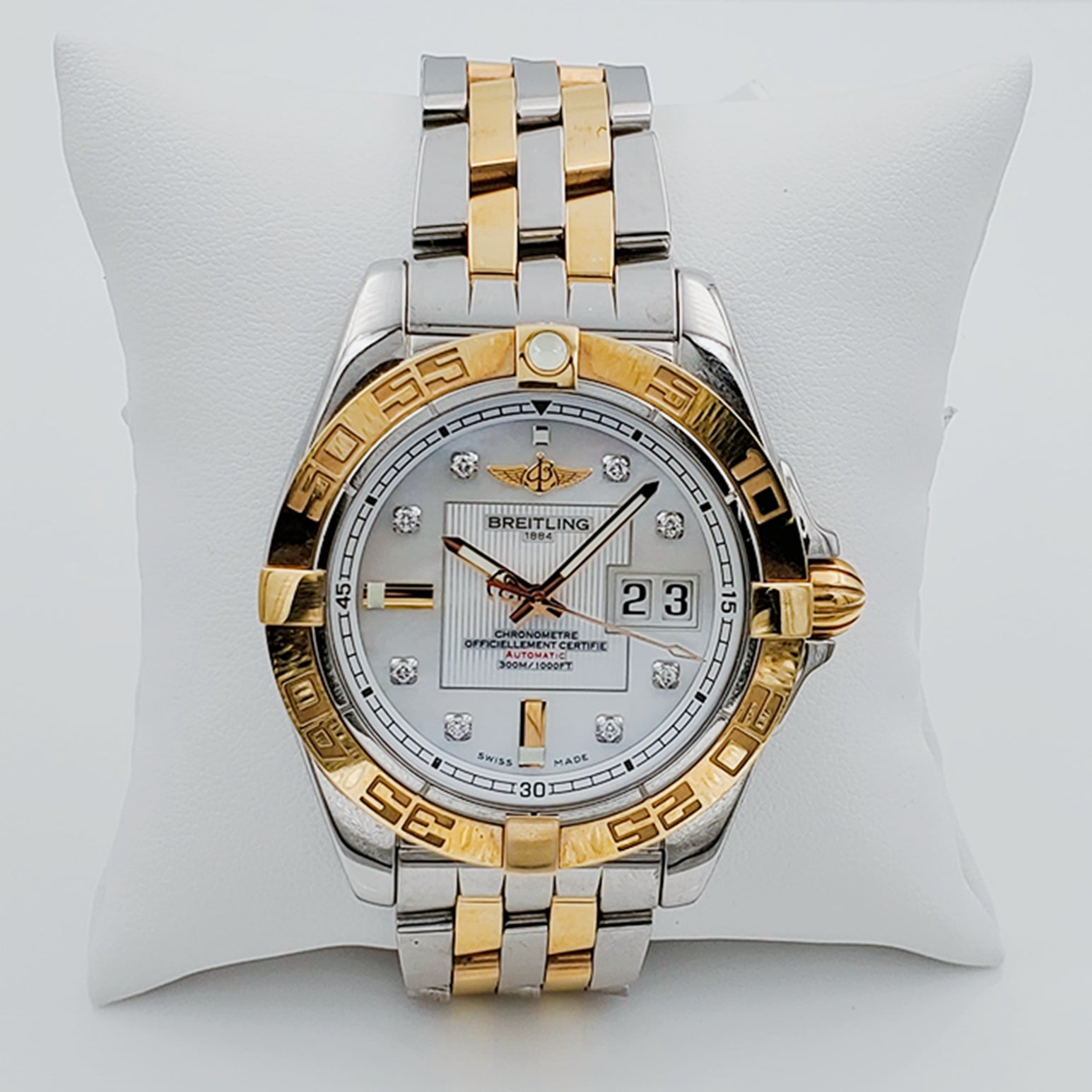 Men's Breitling C49350 Galactic 41mm 18K Yellow Gold / Stainless Steel Watch with Diamond Dial and Gold Bezel. (Pre-Owned)