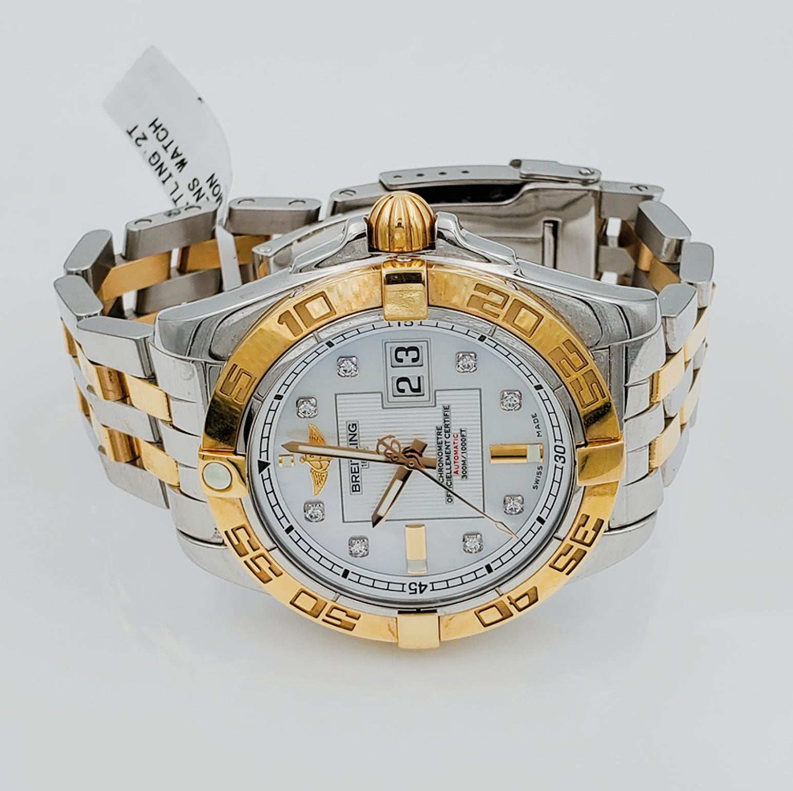 Men's Breitling C49350 Galactic 41mm 18K Yellow Gold / Stainless Steel Watch with Diamond Dial and Gold Bezel. (Pre-Owned)