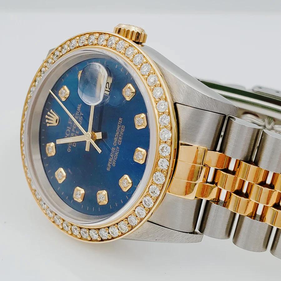 Men's Rolex 36mm DateJust 18K Gold / Stainless Steel Two Tone Watch with Blue Diamond Dial and Diamond Bezel. (NEW 16233)