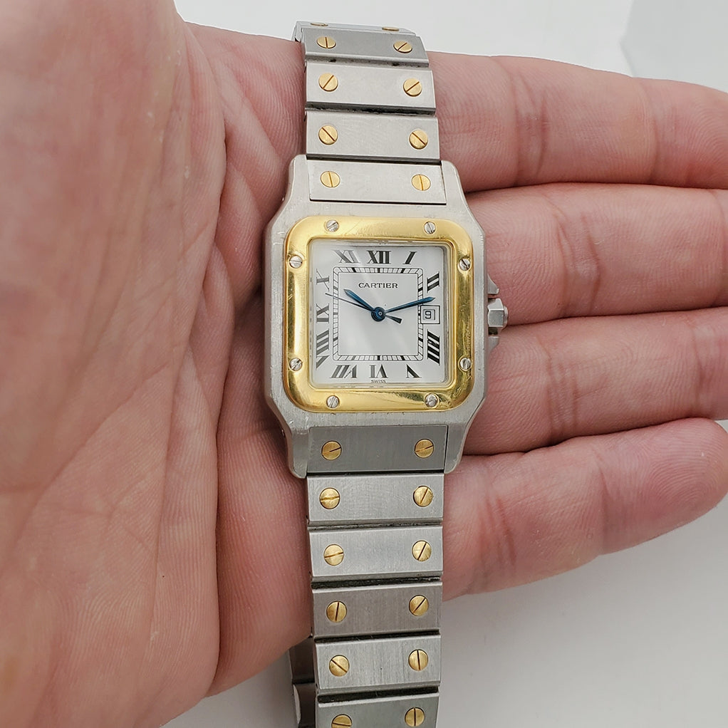 Men's Large Cartier Santos Watch with 18K Yellow Gold / Stainless Steel and White Dial. (Pre-Owned)