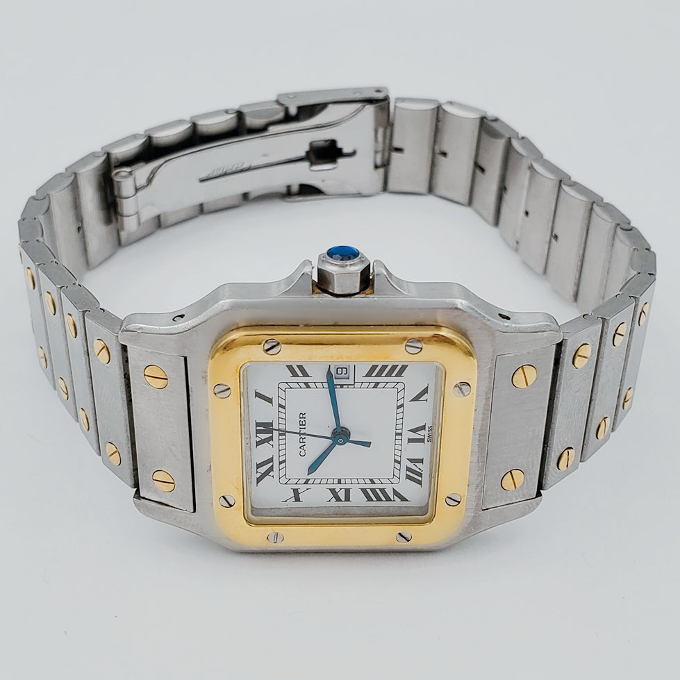 Men's Large Cartier Santos Watch with 18K Yellow Gold / Stainless Steel and White Dial. (Pre-Owned)