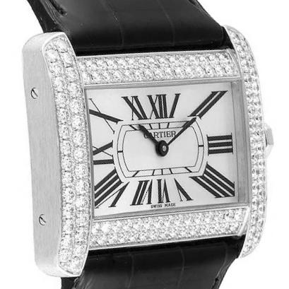 Ladies Cartier Divan Stainless Steel Watch with Leather Band and Diamond Bezel. (Pre-Owned WA301770)