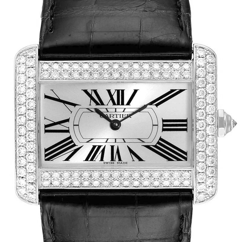 Ladies Cartier Divan Stainless Steel Watch with Leather Band and Diamond Bezel. (Pre-Owned WA301770)