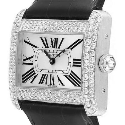 Ladies Cartier Divan Stainless Steel Watch with Leather Band and Diamond Bezel. (Pre-Owned WA301770)
