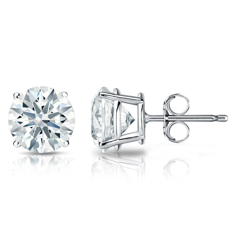 14K White Gold Four Prong Brilliant Natural Round 2.00 CT (TW) SI Quality Diamond Stud Earrings.