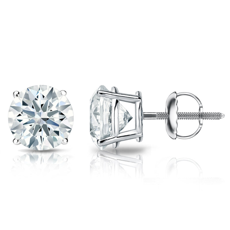 14K White Gold Four Prong Brilliant Natural Round 2.00 CT (TW) SI Quality Diamond Stud Earrings.