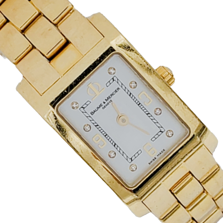 Ladies Baume & Mercier Hampton Solid 18K Yellow Gold Watch with Mother of Pearl Diamond Dial. (Pre-Owned)