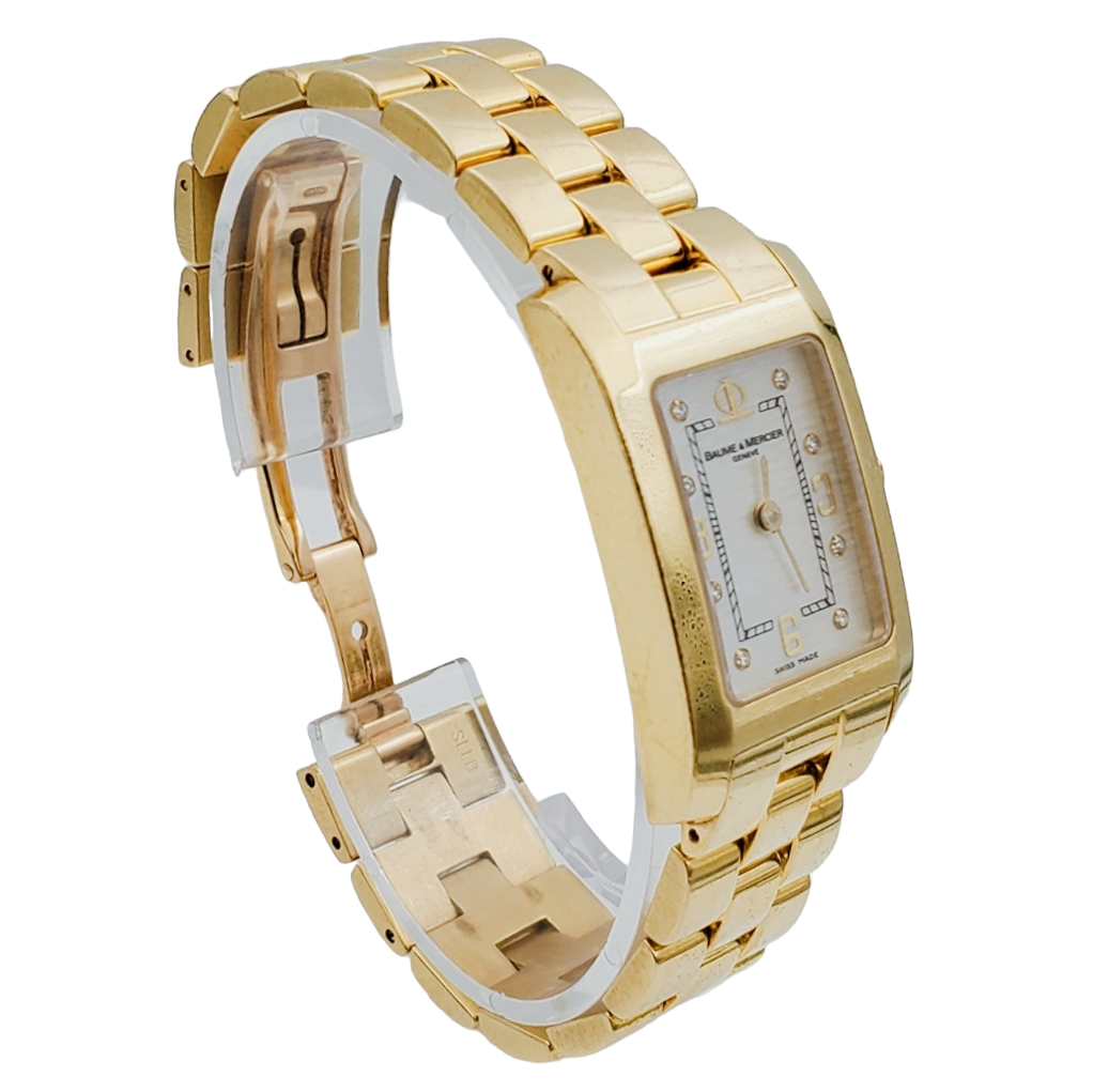 Ladies Baume & Mercier Hampton Solid 18K Yellow Gold Watch with Mother of Pearl Diamond Dial. (Pre-Owned)