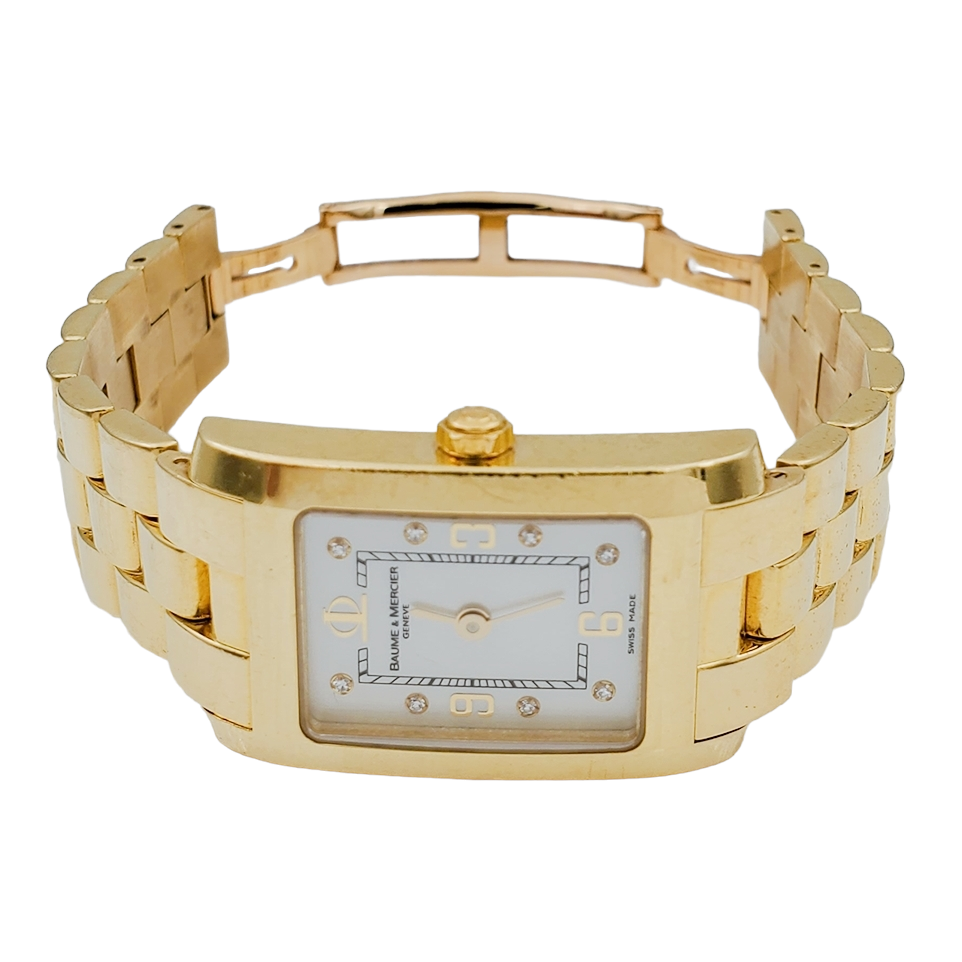 Ladies Baume & Mercier Hampton Solid 18K Yellow Gold Watch with Mother of Pearl Diamond Dial. (Pre-Owned)