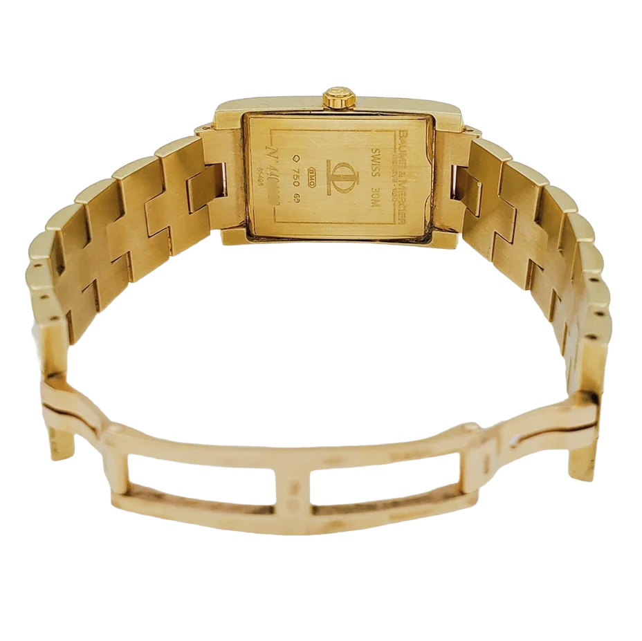 Ladies Baume & Mercier Hampton Solid 18K Yellow Gold Watch with Mother of Pearl Diamond Dial. (Pre-Owned)