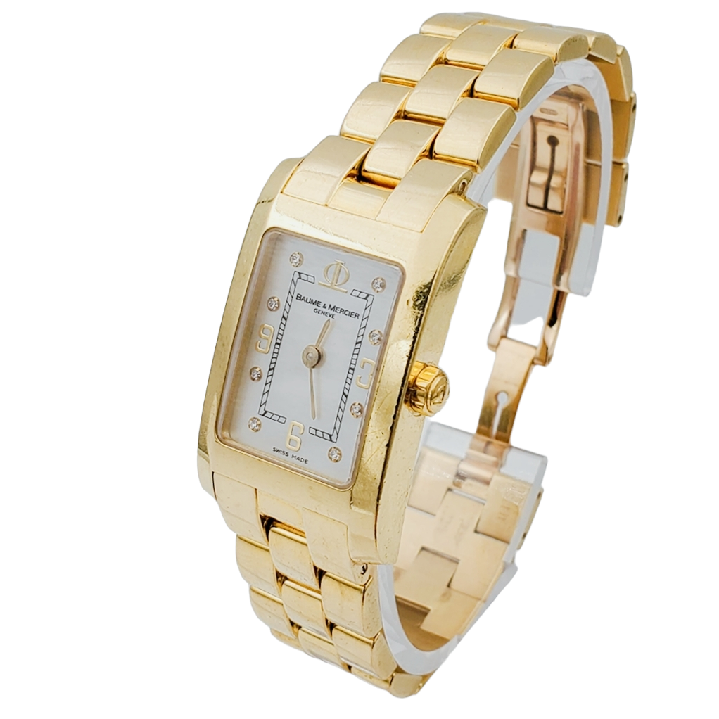 Ladies Baume & Mercier Hampton Solid 18K Yellow Gold Watch with Mother of Pearl Diamond Dial. (Pre-Owned)