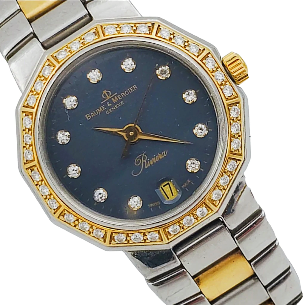Ladies Baume & Mercier Riviera Two Tone Gold Plated / Stainless Steel Watch with Diamond Dial and Diamond Bezel. (Pre-Owned)
