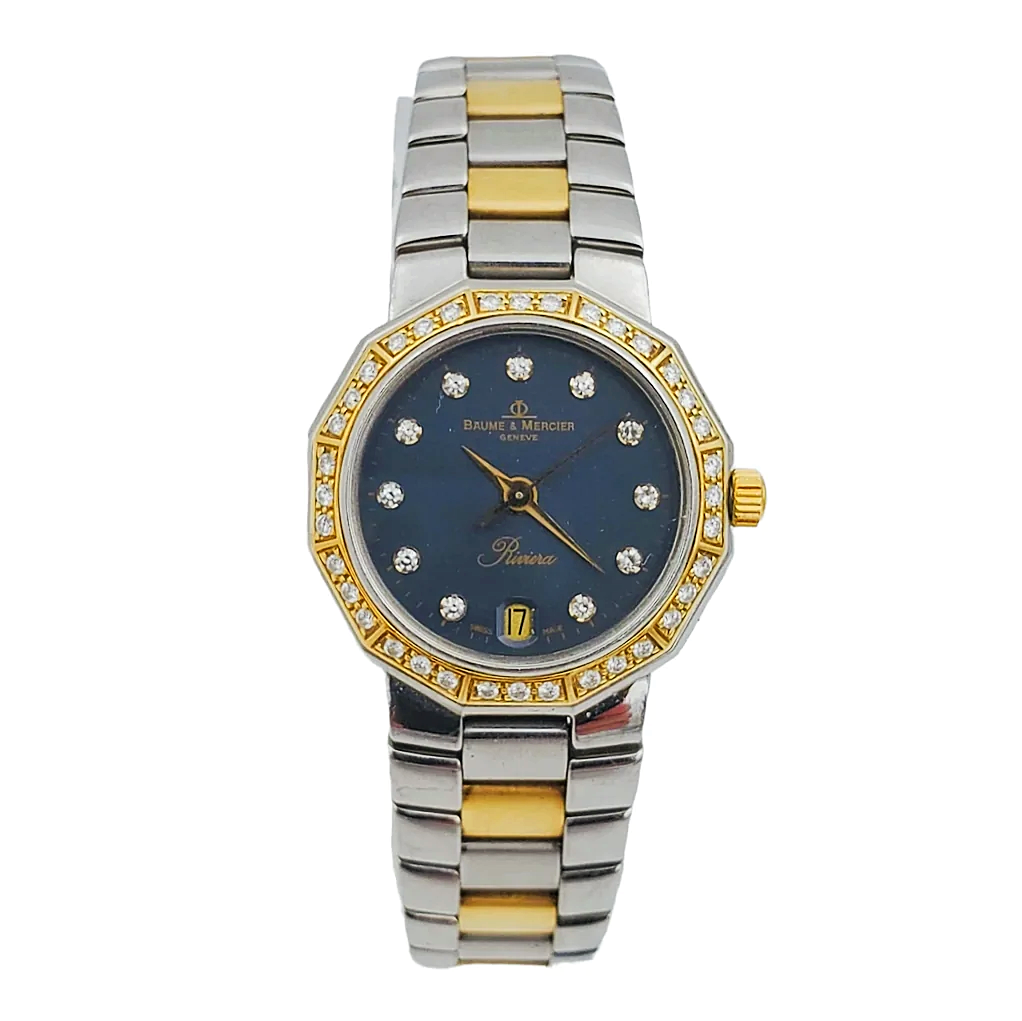 Ladies Baume & Mercier Riviera Two Tone Gold Plated / Stainless Steel Watch with Diamond Dial and Diamond Bezel. (Pre-Owned)