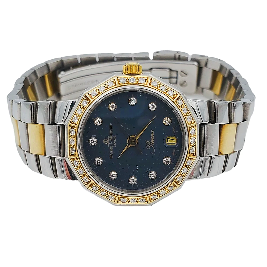 Ladies Baume & Mercier Riviera Two Tone Gold Plated / Stainless Steel Watch with Diamond Dial and Diamond Bezel. (Pre-Owned)