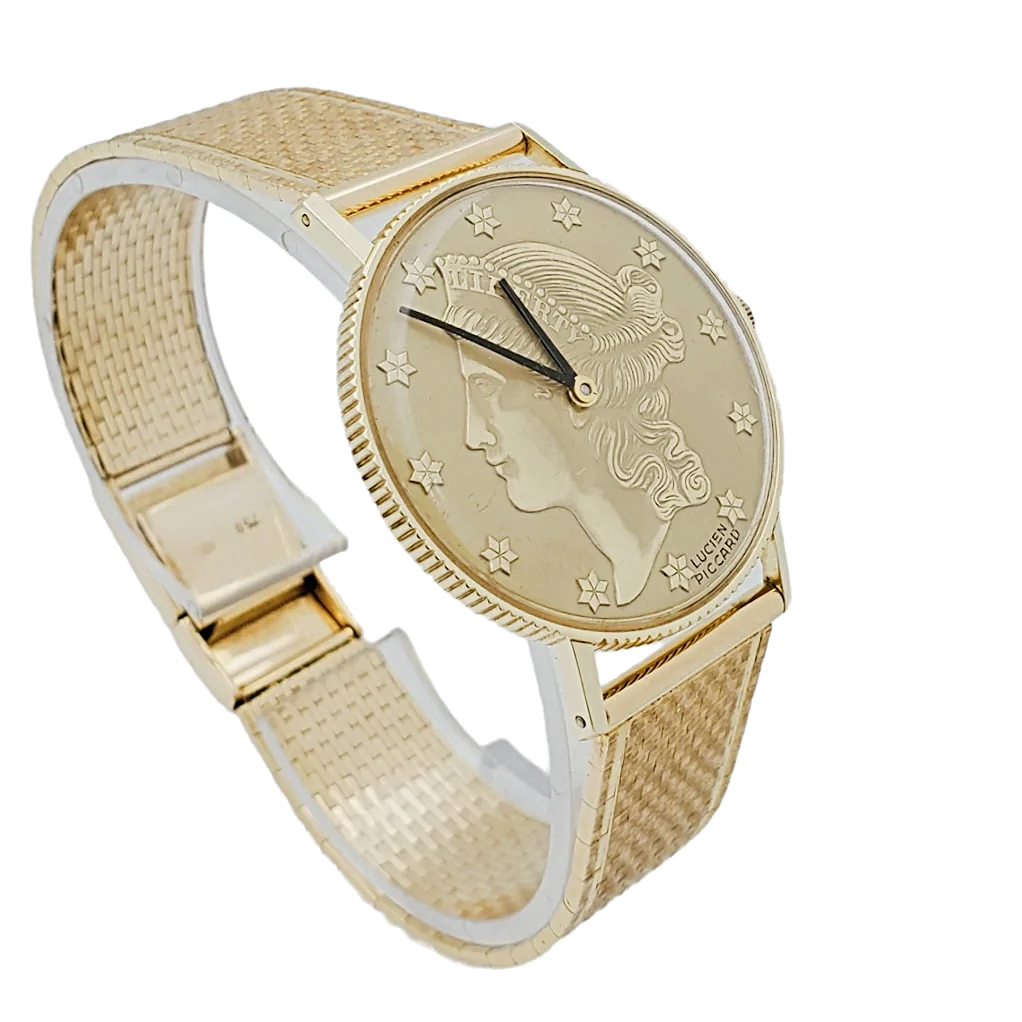 Ladies Lucien Piccard Liberty 18K Yellow Gold Coin Watch with Solid Gold Band. (Pre-Owned)