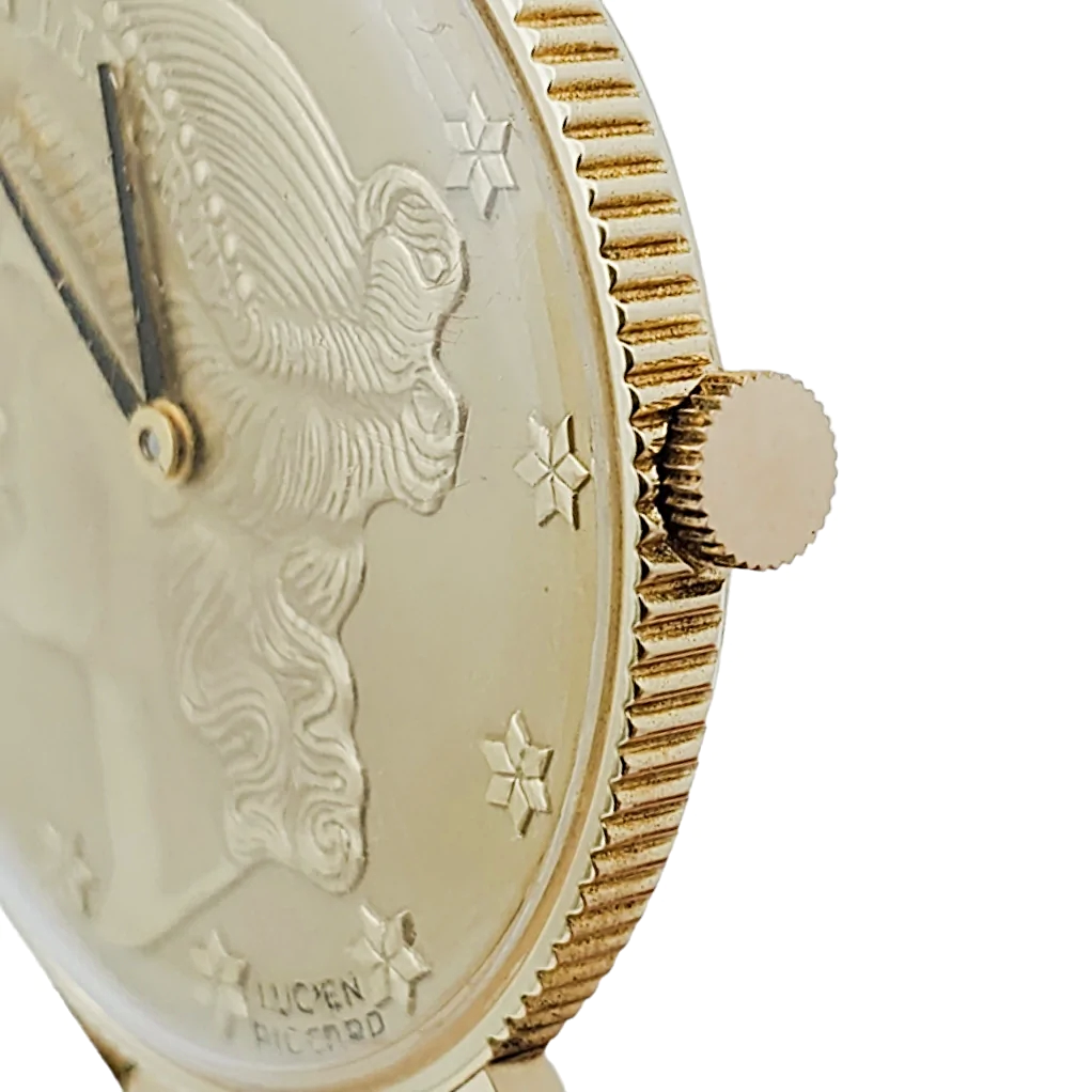 Ladies Lucien Piccard Liberty 18K Yellow Gold Coin Watch with Solid Gold Band. (Pre-Owned)