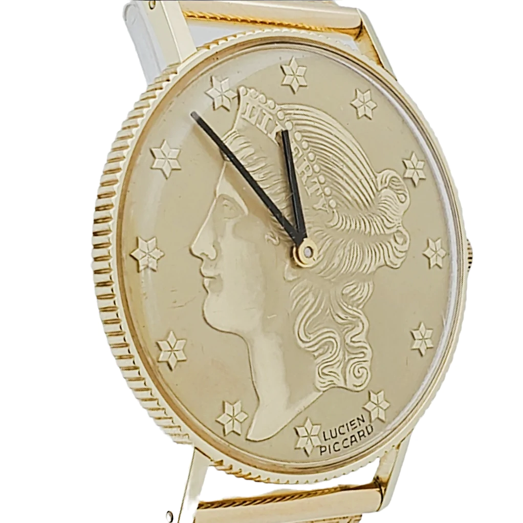 Ladies Lucien Piccard Liberty 18K Yellow Gold Coin Watch with Solid Gold Band. (Pre-Owned)