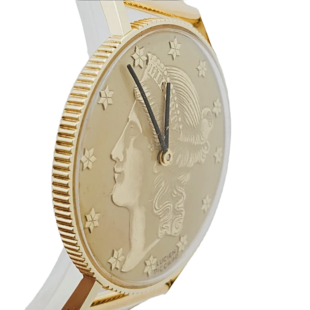 Ladies Lucien Piccard Liberty 18K Yellow Gold Coin Watch with Solid Gold Band. (Pre-Owned)