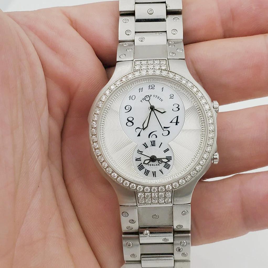 Ladies Philip Stein Teslar 33mm Stainless Steel Watch with Mother of Pearl Dial and Diamond Bezel. (Pre-Owned)