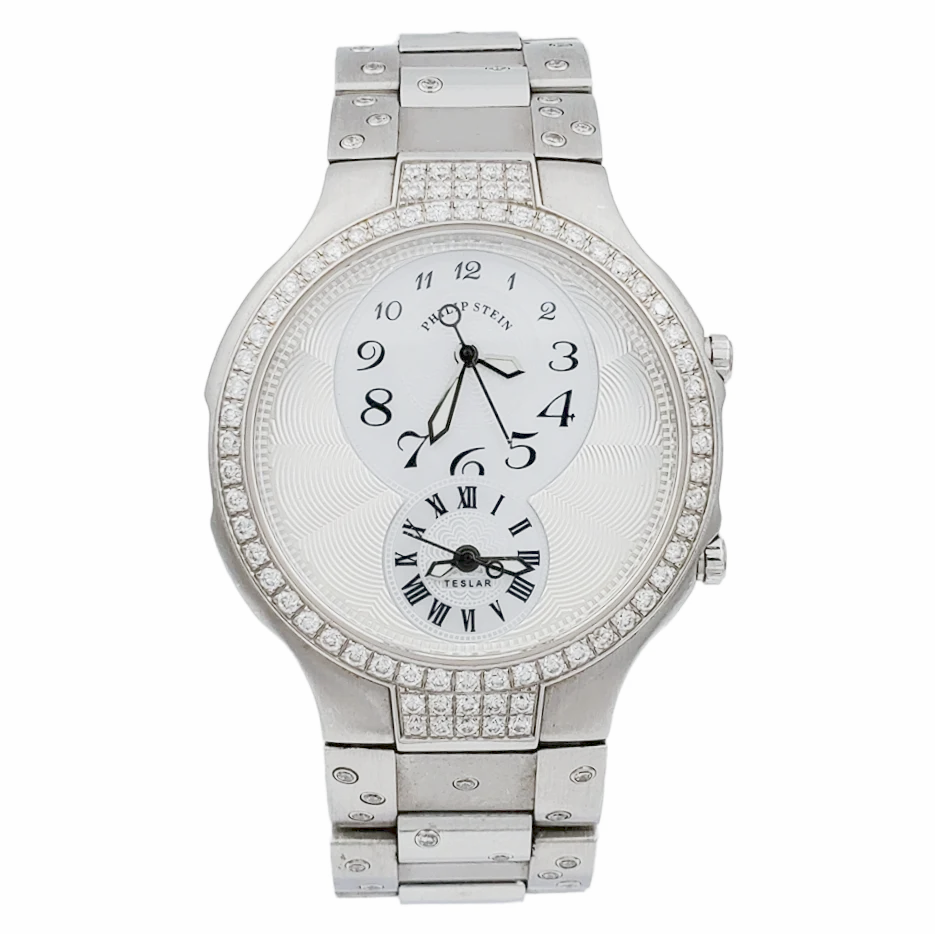 Ladies Philip Stein Teslar 33mm Stainless Steel Watch with Mother of Pearl Dial and Diamond Bezel. 