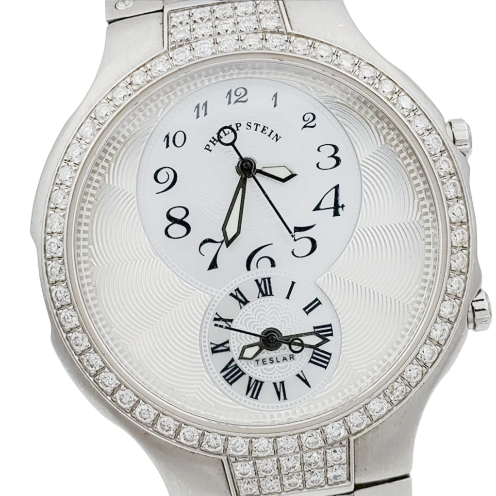 Ladies Philip Stein Teslar 33mm Stainless Steel Watch with Mother of Pearl Dial and Diamond Bezel. (Pre-Owned)