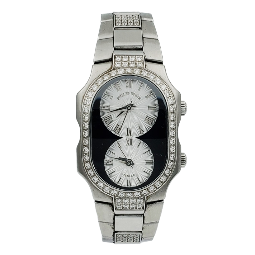 Ladies Philip Stein Teslar Stainless Steel Watch with Diamond Bracelet, Silver Dial and Diamond Bezel. 