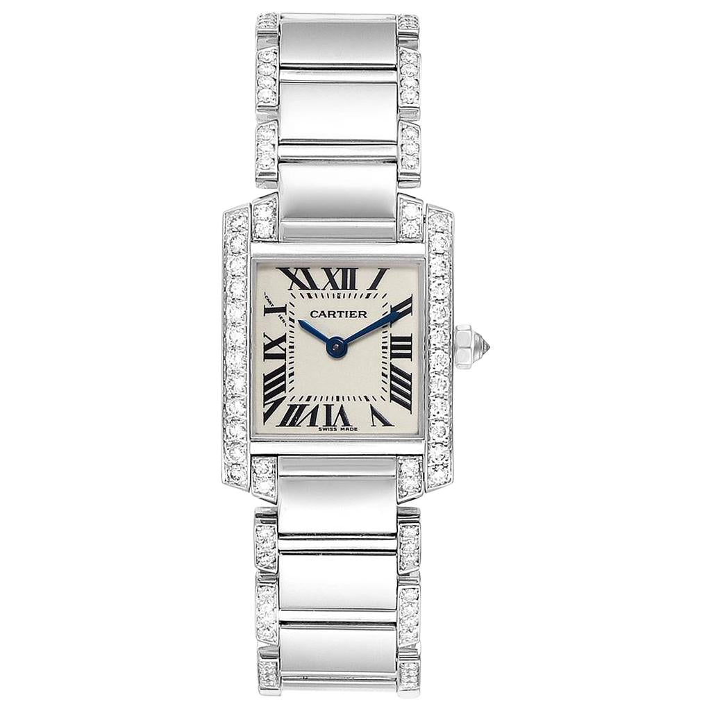 Ladies Small 20mm x 25mm Cartier Tank Francaise Stainless Steel Watch with Diamonds In Polished Finish. 