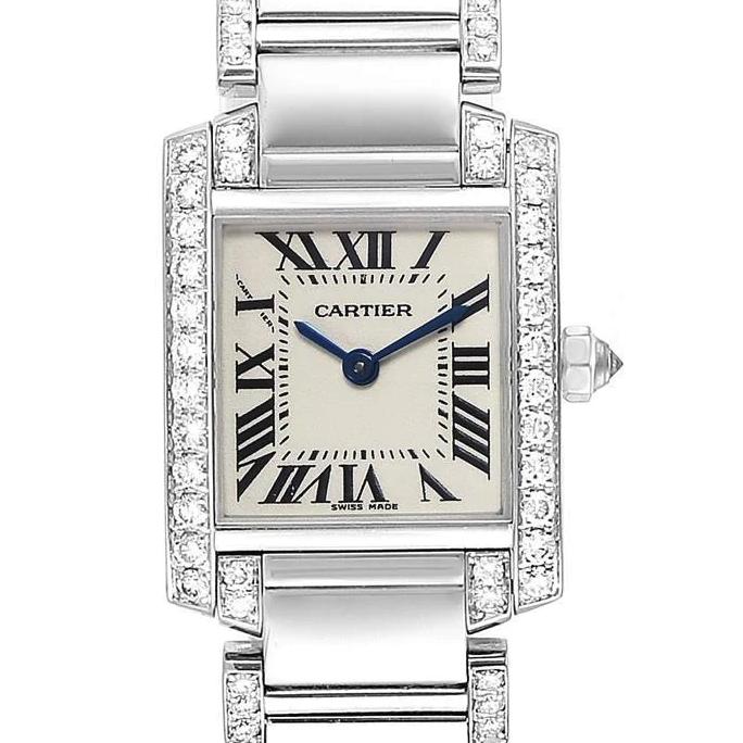 Ladies Small 20mm x 25mm Cartier Tank Francaise Stainless Steel Watch with Diamonds In Polished Finish. (Pre-Owned)