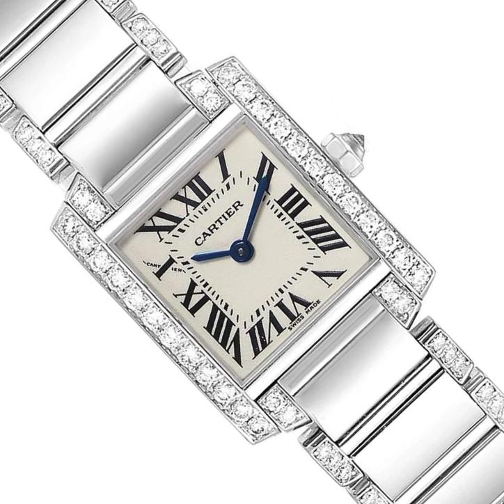 Ladies Small 20mm x 25mm Cartier Tank Francaise Stainless Steel Watch with Diamonds In Polished Finish. (Pre-Owned)