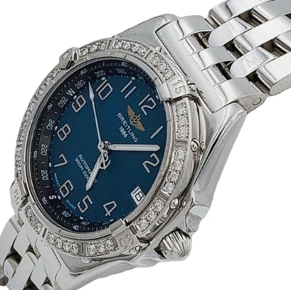Men's Breitling A10350 Wings 38mm Stainless Steel Watch with Blue Dial and Diamond Bezel. (Pre-Owned)
