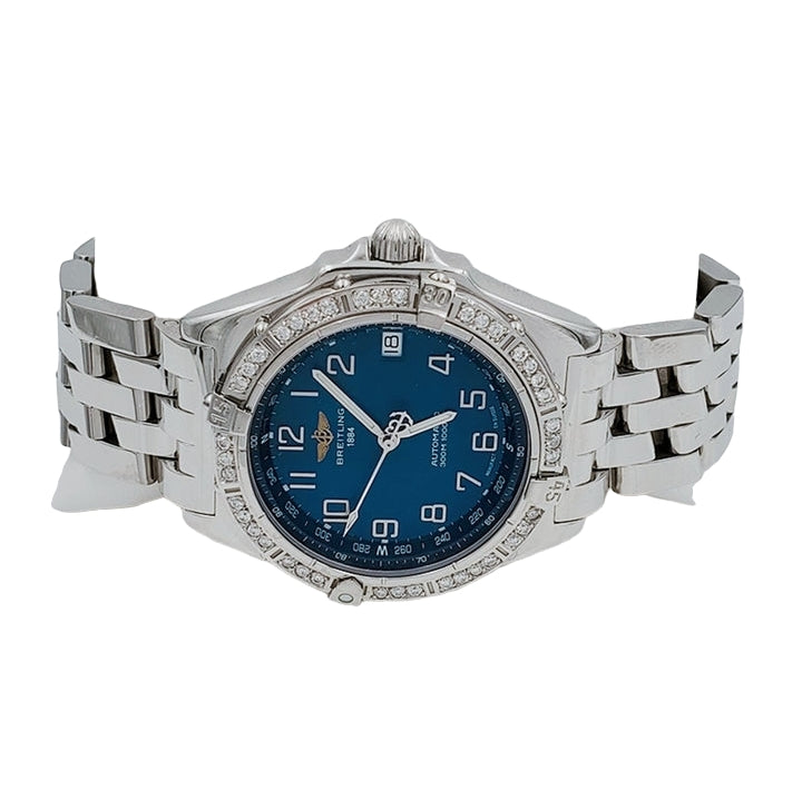Men's Breitling A10350 Wings 38mm Stainless Steel Watch with Blue Dial and Diamond Bezel. (Pre-Owned)