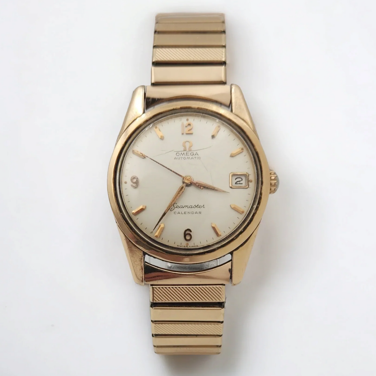 Men's Omega 34mm Vintage 1950's Seamaster Calendar Automatic Rose Gold Plated Watch. (Pre-Owned)