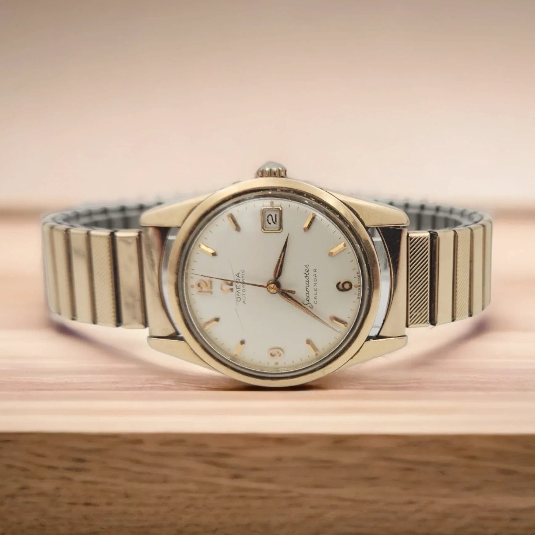 Men's Omega 34mm Vintage 1950's Seamaster Calendar Automatic Rose Gold Plated Watch. (Pre-Owned)