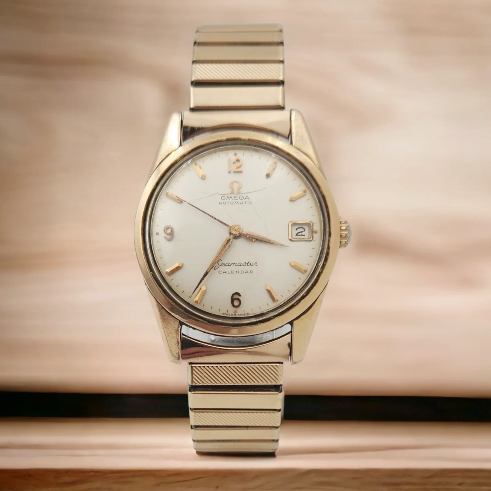 Men's Omega 34mm Vintage 1950's Seamaster Calendar Automatic Rose Gold Plated Watch. (Pre-Owned)