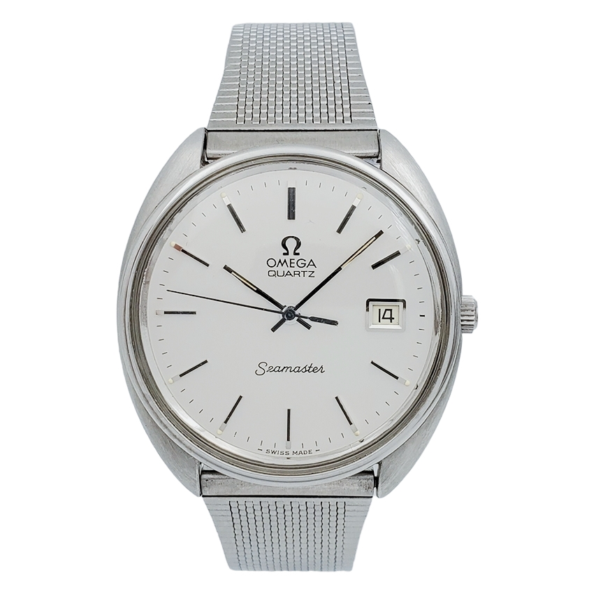 Men's Omega Seamaster 36mm Vintage Stainless Steel Watch with Mesh Band and Silver Dial. (Pre-Owned)