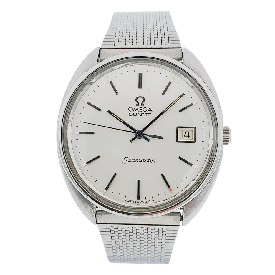 Men's Omega Seamaster 36mm Vintage Stainless Steel Watch with Mesh Band and Silver Dial. (Pre-Owned)