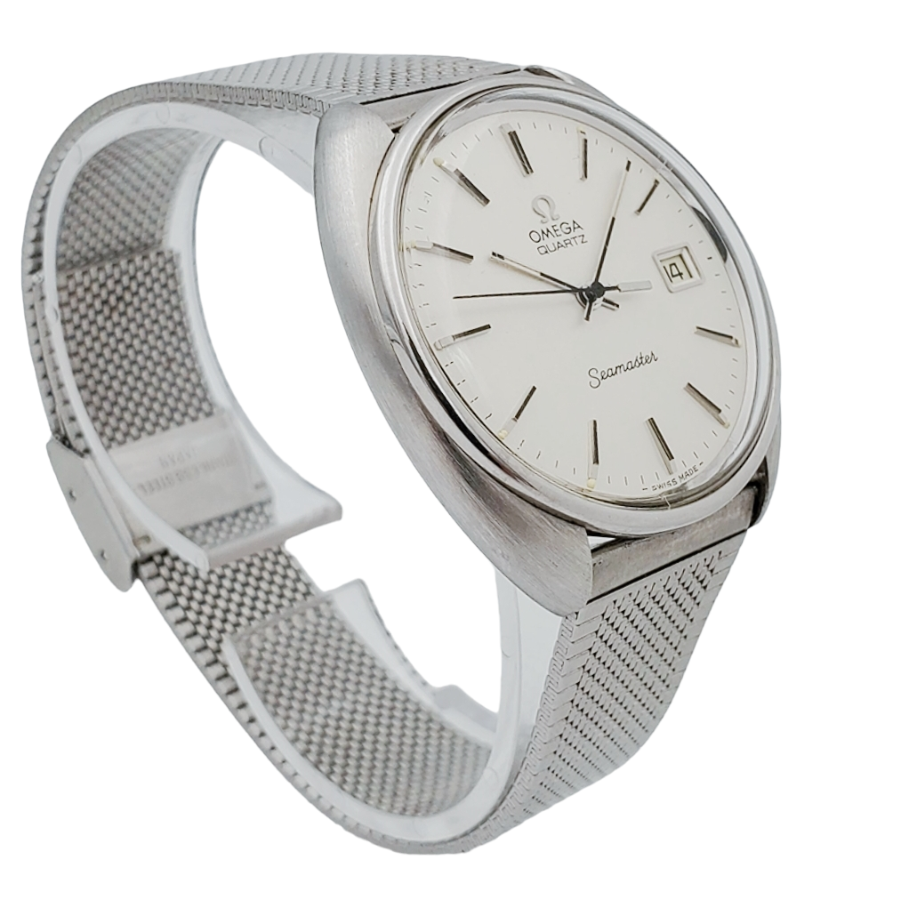 Men's Omega Seamaster 36mm Vintage Stainless Steel Watch with Mesh Band and Silver Dial. (Pre-Owned)