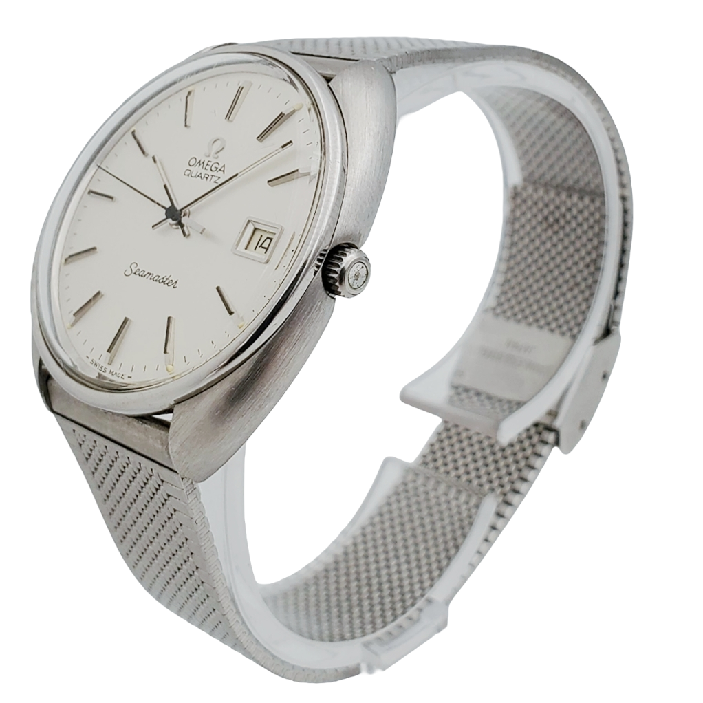 Men's Omega Seamaster 36mm Vintage Stainless Steel Watch with Mesh Band and Silver Dial. (Pre-Owned)