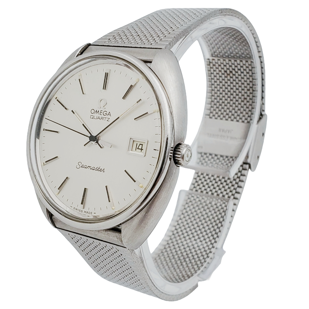 Men's Omega Seamaster 36mm Vintage Stainless Steel Watch with Mesh Band and Silver Dial. (Pre-Owned)