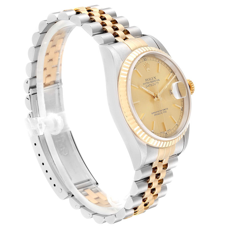 Men's Rolex 36mm DateJust 18K Gold / Stainless Steel Two Tone Watch with Champagne Dial and Fluted Bezel. (Pre-Owned 16233)