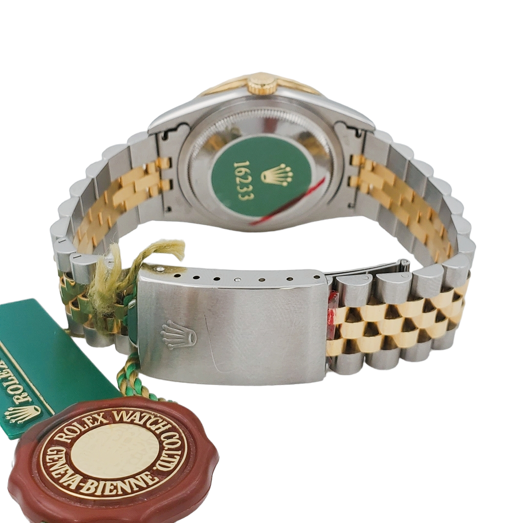 1997 Men's Rolex 36mm DateJust Two Tone 18K Gold / Stainless Steel Watch with Silver Dial and 2CT Diamond Bezel. (UNWORN 16233)