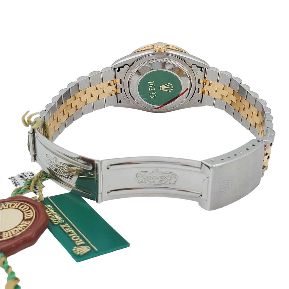 1997 Men's Rolex 36mm DateJust Two Tone 18K Gold / Stainless Steel Watch with Silver Dial and 2CT Diamond Bezel. (UNWORN 16233)