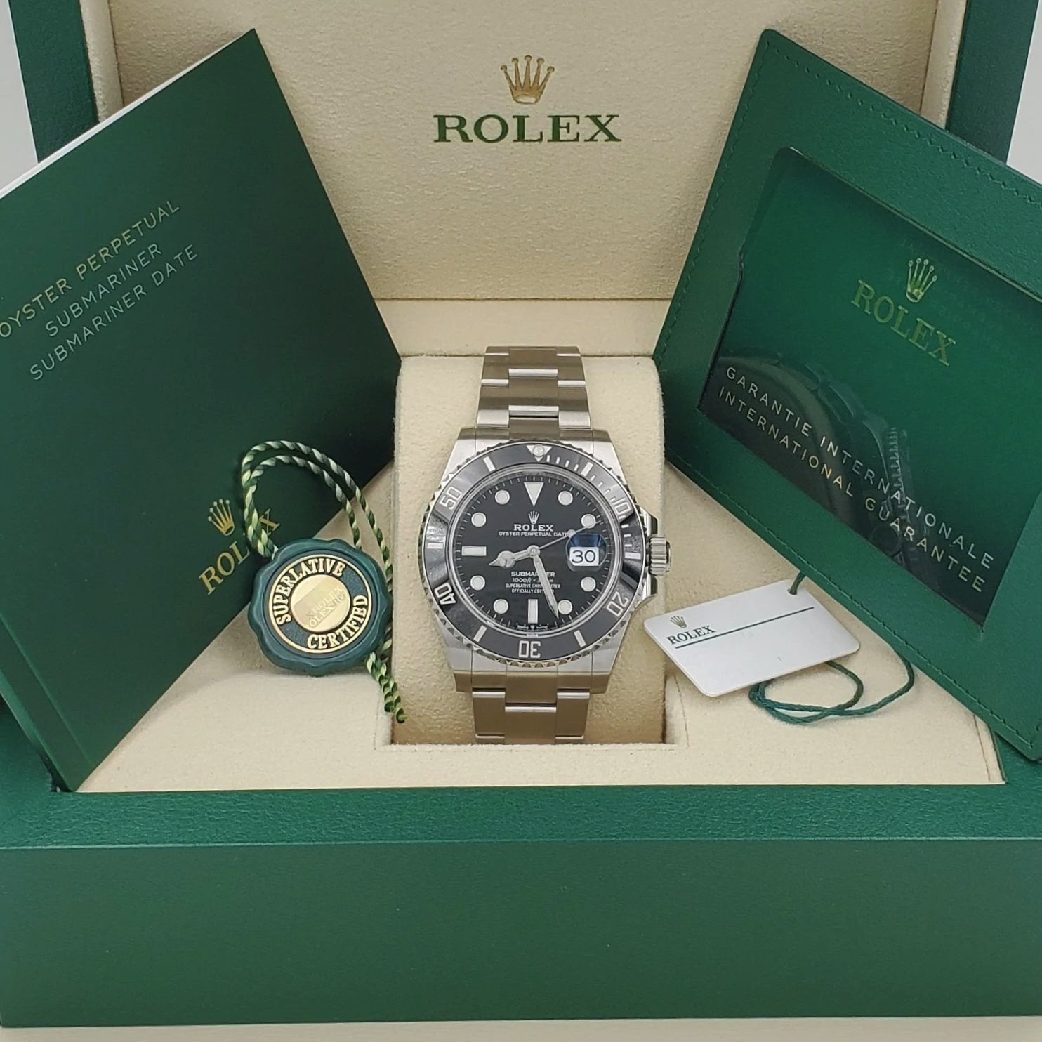 2015 Men's Rolex 40mm Submariner Date Oyster Perpetual Stainless Steel Watch with Black Dial and Black Bezel. (Pre-Owned Box/Card 116610LN)