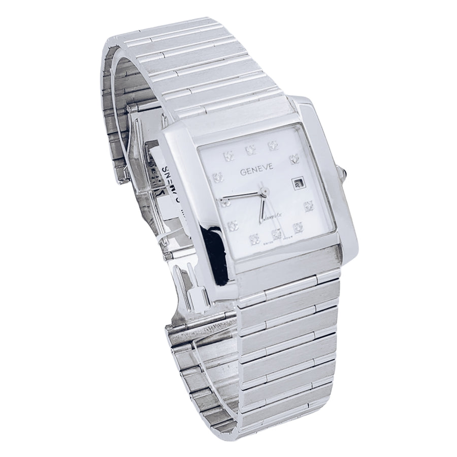 Unisex Geneve 14K White Gold Watch with Mother of Pearl Diamond Dial. (Pre-Owned)