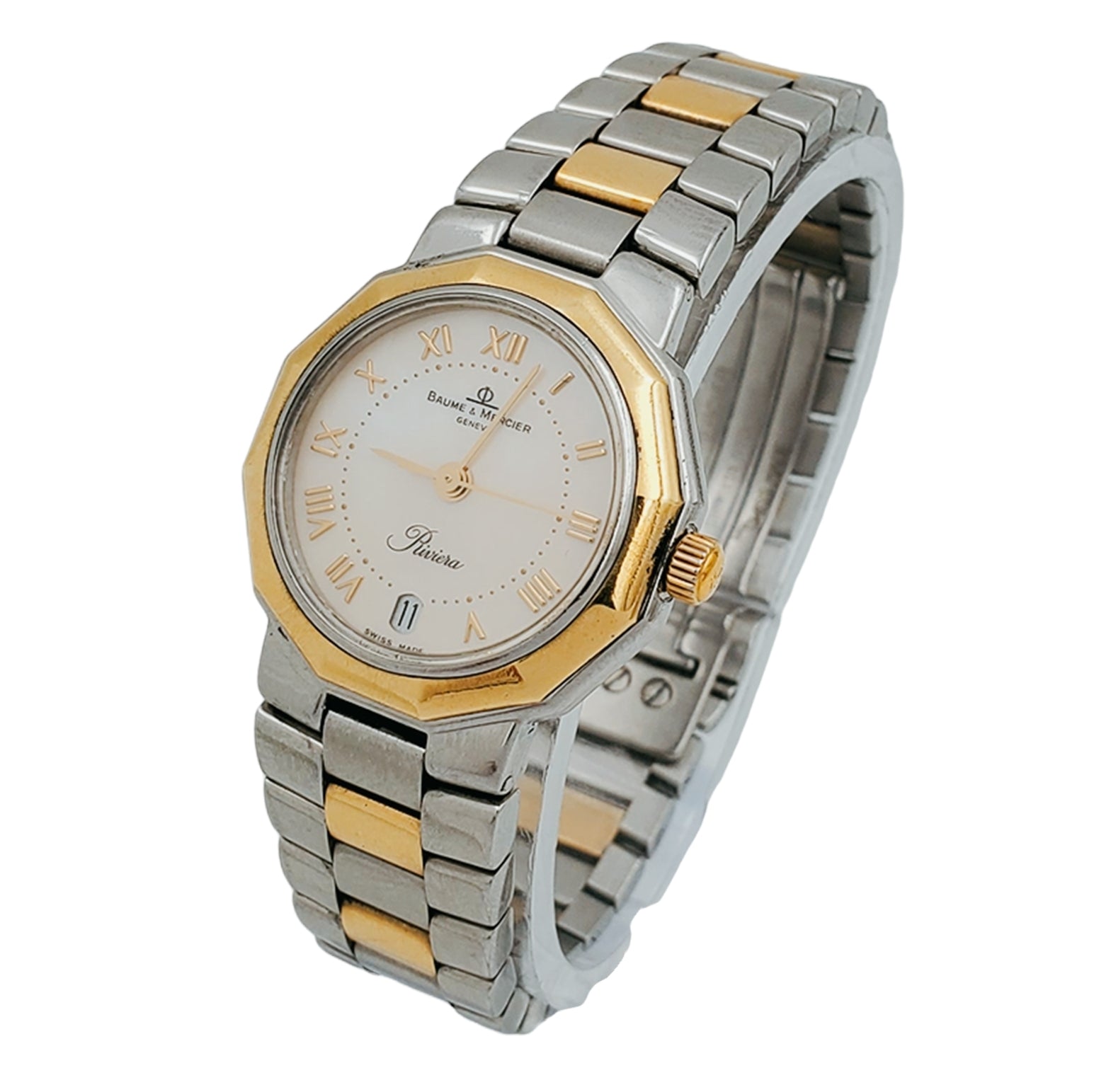 Ladies Baume & Mercier Riviera Two Tone Gold Plated / Stainless Steel Watch with Mother of Pearl Dial. (Pre-Owned)