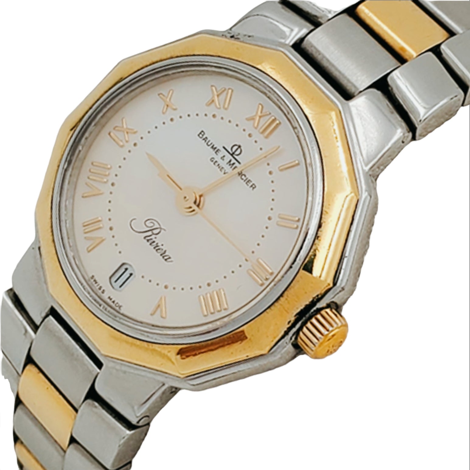 Ladies Baume & Mercier Riviera Two Tone Gold Plated / Stainless Steel Watch with Mother of Pearl Dial. (Pre-Owned)