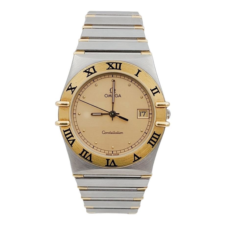 Men's Omega 34mm Constellation Two Tone 18K Yellow Gold / Stainless Steel Watch with Dial and Fixed Roman Numeral Bezel. (Pre-Owned)