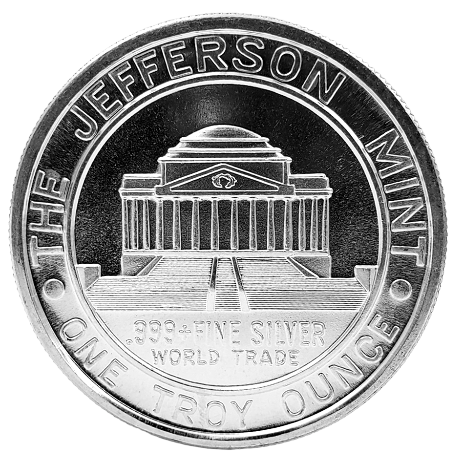 1974 The Jefferson Mint 1 oz .999 World Trade Fine Pure Silver Coin. (TUBE OF 18)